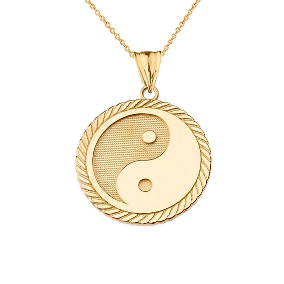 Yellow Gold Chinese Yin & Yang Tai Chi Pendant Necklace