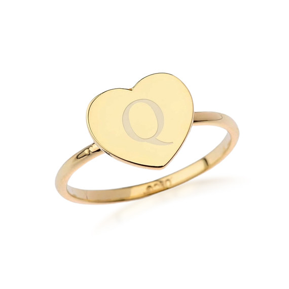 Gold Engravable Heart Signet Ring (Available in Yellow/Rose/White Gold)