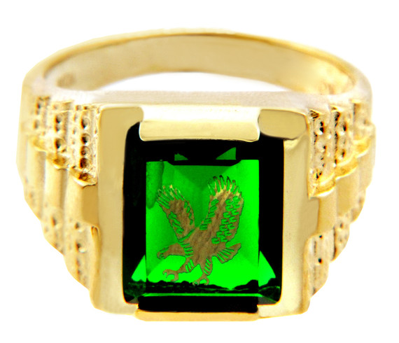 Men's Gold Rings - The Green Stone and Gold Eagle Ring