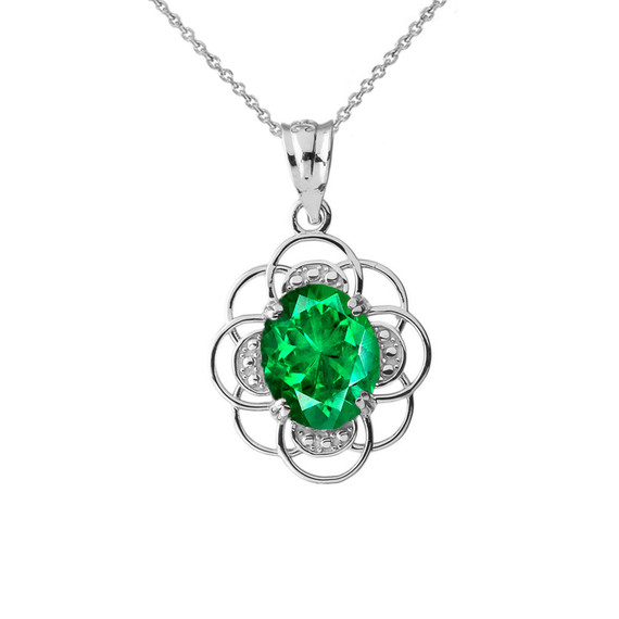 Flower of Life Personalized Birthstone Pendant Necklace in Sterling Silver