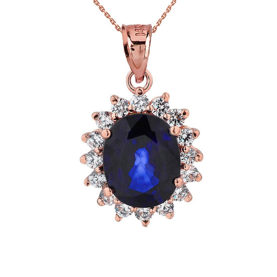 Princess Diana Inspired Halo Personalized Birthstone & Diamonds Pendant Necklace in Rose Gold
