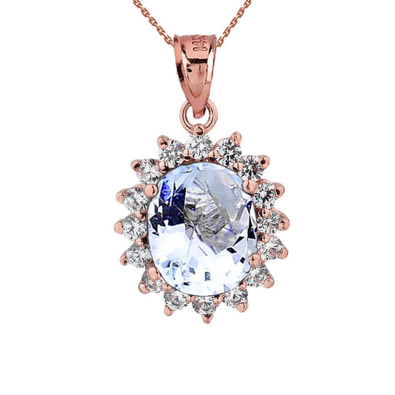 Princess Diana Inspired Halo Personalized Birthstone  Pendant Necklace in Rose Gold