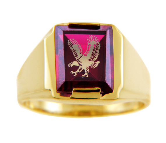 Men's Gold Rings - The Garnet Red Stone and Gold Eagle Ring