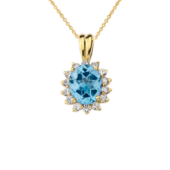 Princess Diana Inspired Halo Personalized Semi Precious Birthstone & Diamond Pendant Necklace in Yellow Gold