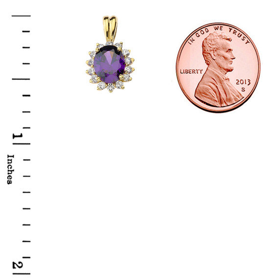 Princess Diana Inspired Halo Personalized Semi Precious Birthstone & Diamond Pendant Necklace in Yellow Gold