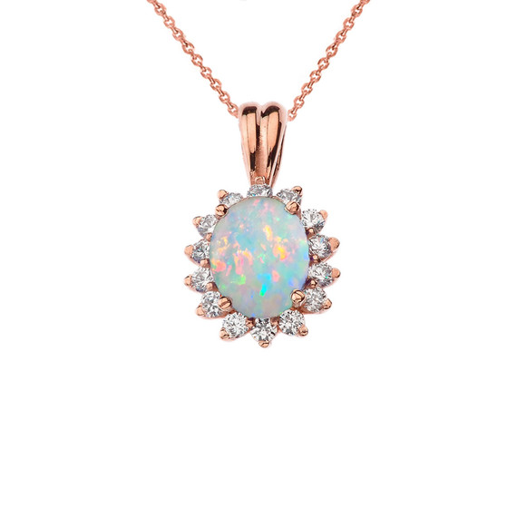 Princess Diana Inspired Halo Personalized (LC) Birthstone Pendant Necklace in Rose Gold