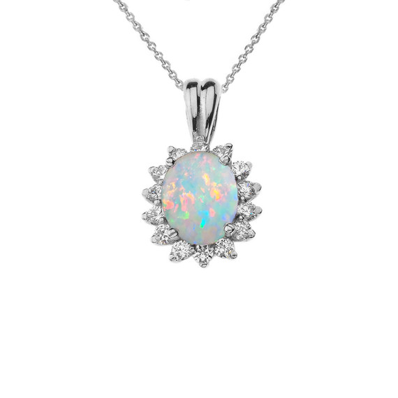 Princess Diana Inspired Halo Personalized (LC) Birthstone Pendant Necklace in White Gold