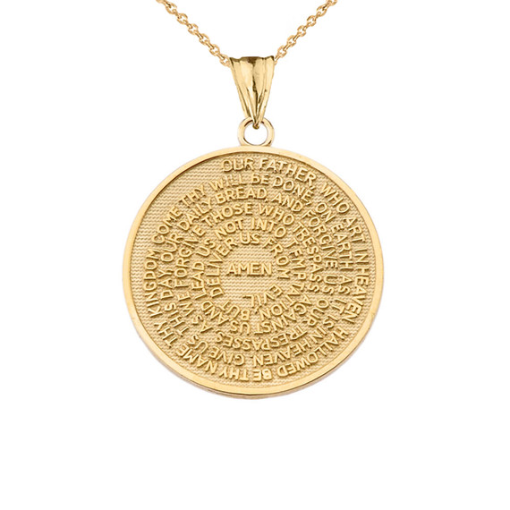 The Lords Prayer Medallion Pendant Necklace in Yellow Gold