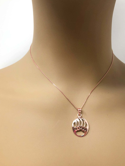 Rose Gold  Gold Bear Paw Print Pendant Necklace