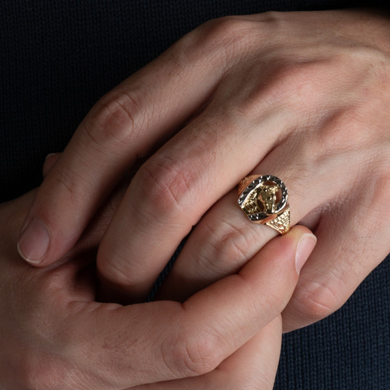 Two Tone Gold Men's Lucky Horseshoe Ring on male model