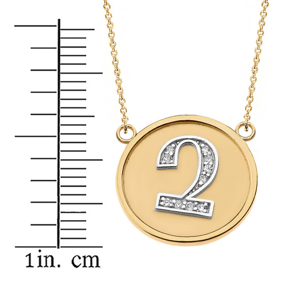 14K Solid Two Tone Yellow Gold Armenian Alphabet Diamond Disc Initial "Chu" Necklace