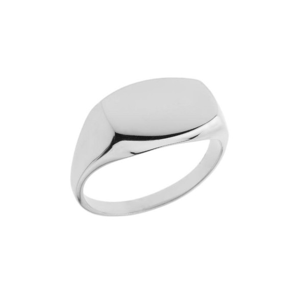 Comfort Fit Rectangular Signet Ring in White Gold