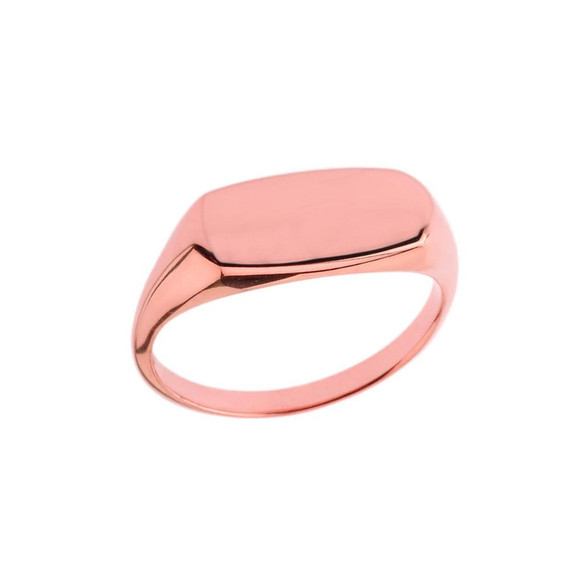 Comfort Fit Narrow Rectangular Signet Ring in Rose Gold