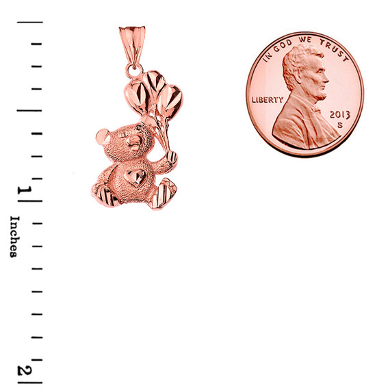 Teddy Bear with Ballon Pendant Necklace in Rose Gold