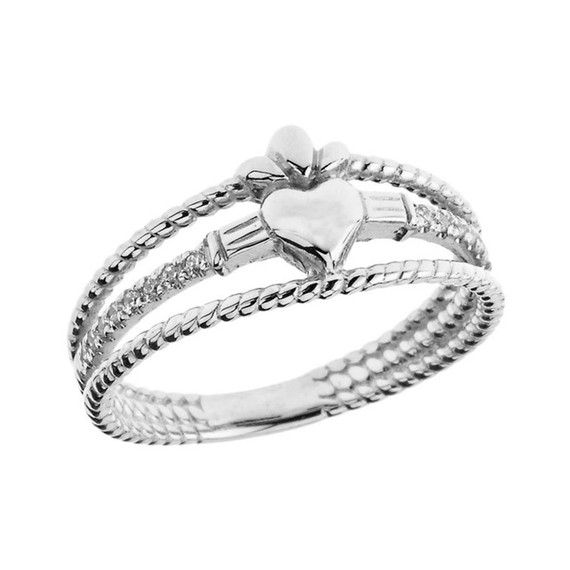 Modern Claddagh Diamond Rope Engagement/Proposal Ring in White Gold