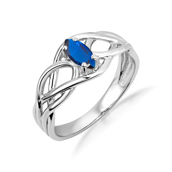 .925 Sterling Silver Lab Created Irish Celtic Knot Marquise Cut Custom Birthstone Ring