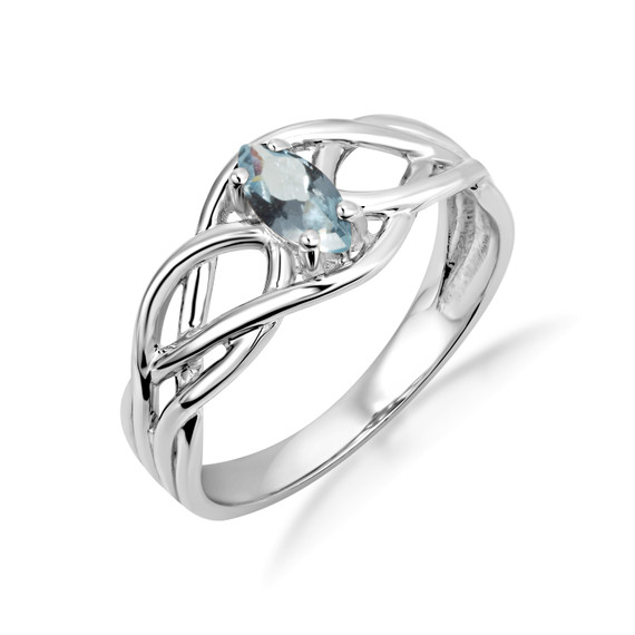 .925 Sterling Silver Lab Created Irish Celtic Knot Marquise Cut Custom Birthstone Ring