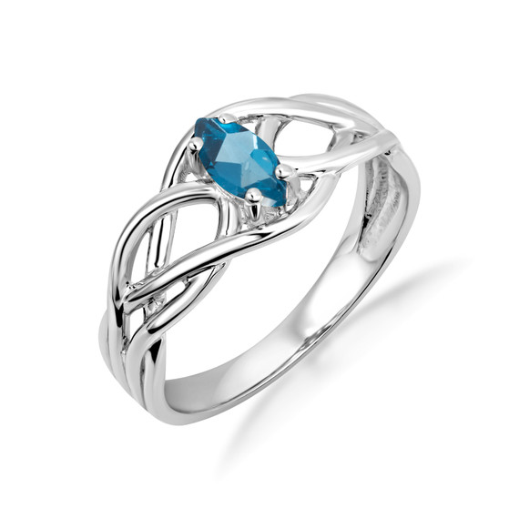 .925 Sterling Silver Lab Created Irish Celtic Knot Marquise Cut Custom Birthstone Ring