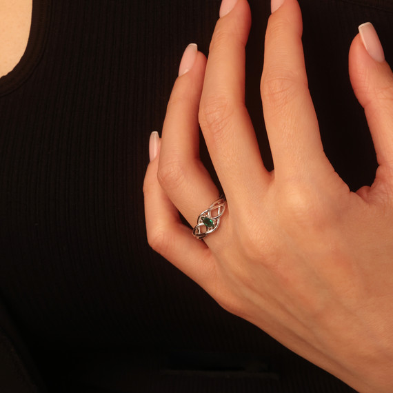 .925 Sterling Silver Lab Created Irish Celtic Knot Marquise Cut Custom Birthstone Ring