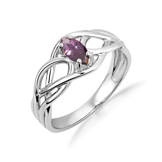 .925 Sterling Silver Lab Created Irish Celtic Knot Marquise Cut Custom Birthstone Ring