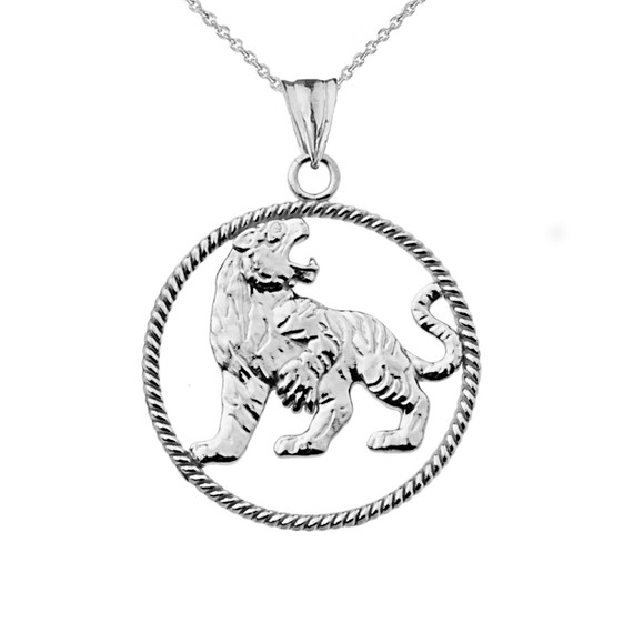 Lion Rope Pendant Necklace in Sterling Silver