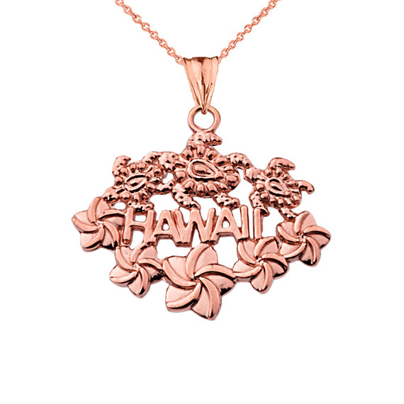 Solid Gold Aloha State Hawaii Pendant Necklace (Available in Yellow/Rose/White Gold)