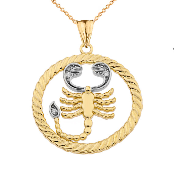 Diamond Scorpio Zodiac in Rope Pendant Necklace in Yellow Gold