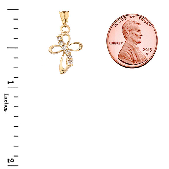 Gold Dainty Modern Cross Cubic Zirconia Pendant Necklace (Available in Yellow/Rose/White Gold)