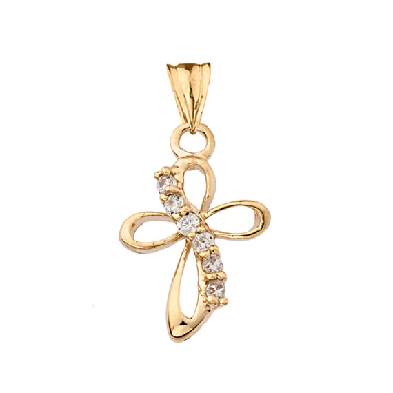 Dainty Modern Cross Cubic Zirconia Pendant Necklace in Yellow Gold