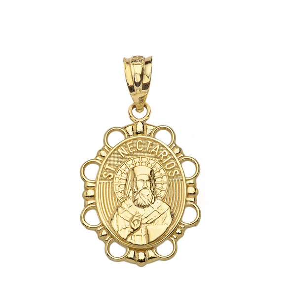 Saint Nectarios Pendant Necklace in Solid Gold (Yellow/Rose/White)