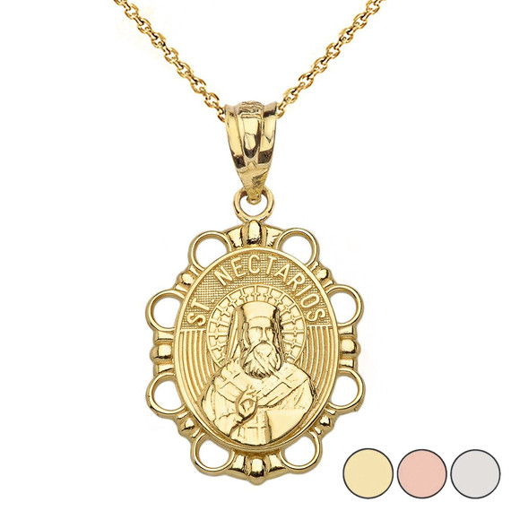 Saint Nectarios Pendant Necklace in Solid Gold (Yellow/Rose/White)