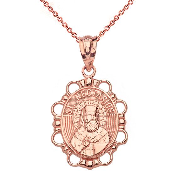 Solid Rose Gold Saint Nectarios Pendant Necklace