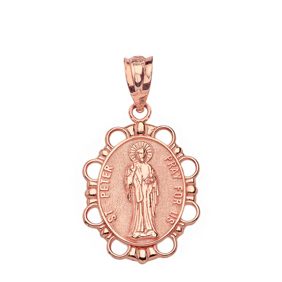 Solid Rose Gold Saint Peter Pendant Necklace