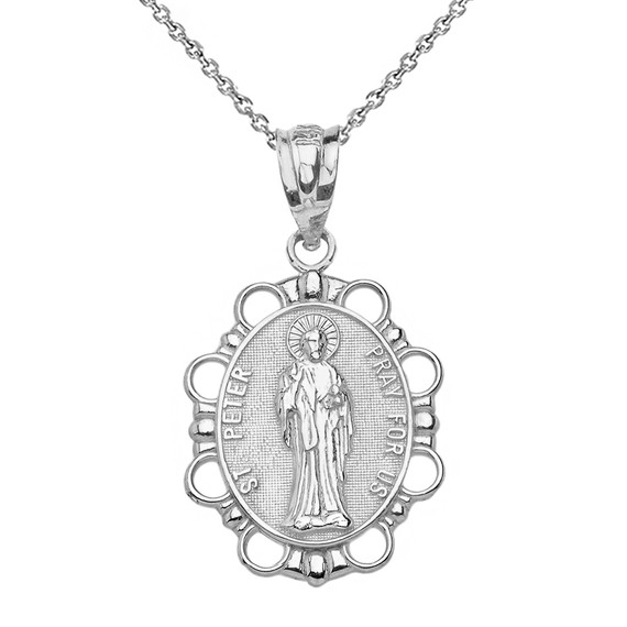 Sterling Silver Saint Peter Pendant Necklace