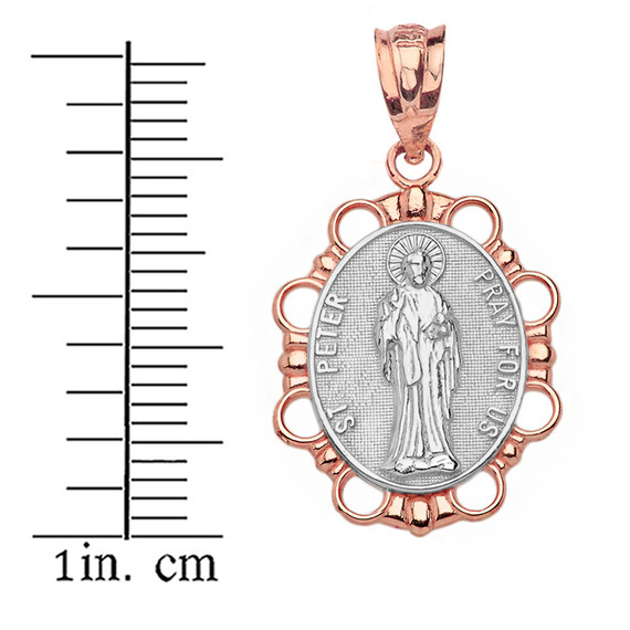 Solid Two Tone Rose Gold Saint Peter Pendant Necklace