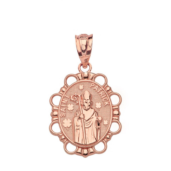 Saint Patrick Pendant Necklace in Solid Gold (Yellow/Rose/White)