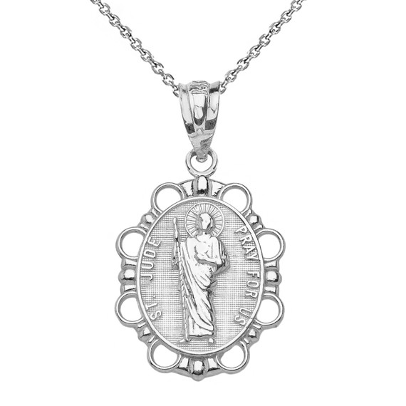 Solid White Gold Saint Jude Pendant Necklace