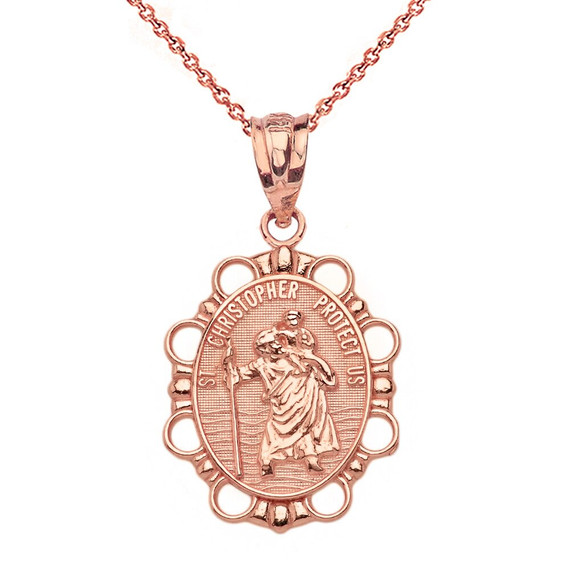 Saint Christopher Pendant Necklace in Solid Gold (Yellow/Rose/White)