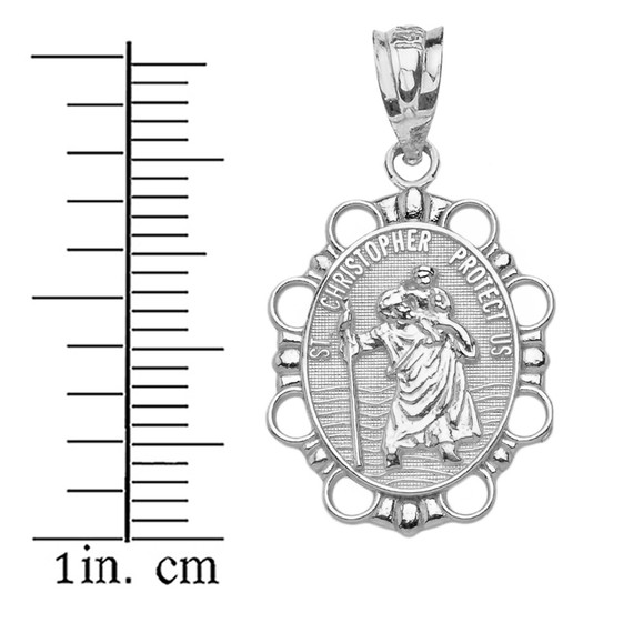 Solid White Gold Saint Christopher Pendant Necklace