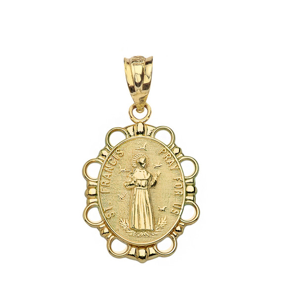 Saint Francis Pendant Necklace in Solid Gold (Yellow/Rose/White)