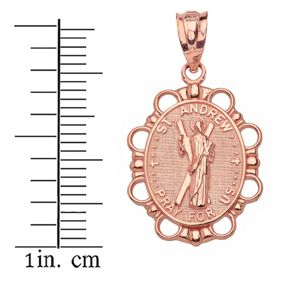 Solid Rose Gold Saint Andrew Pendant Necklace