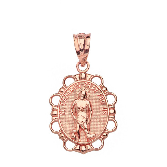 Saint Lazarus Pendant Necklace in Solid Gold (Yellow/Rose/White)