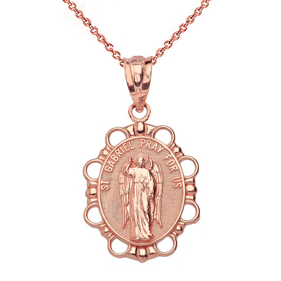 Saint Gabriel Pendant Necklace in Solid Gold (Yellow/Rose/White)