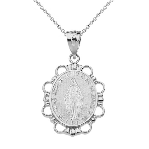 Sterling Silver Saint Mary Pendant Necklace