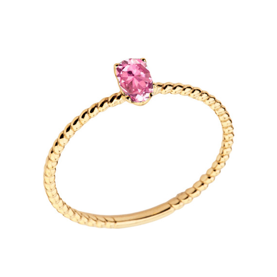 Dainty Genuine Birthstone Oval Rope Ring in Gold (Available in Yellow/Rose/White Gold)