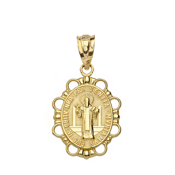 Saint Benito Pendant Necklace in Solid Gold (Yellow/Rose/White)