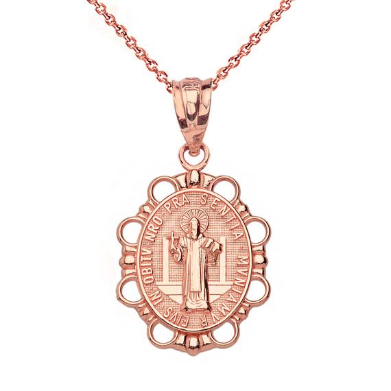 Solid Rose Gold Saint Benito Pendant Necklace