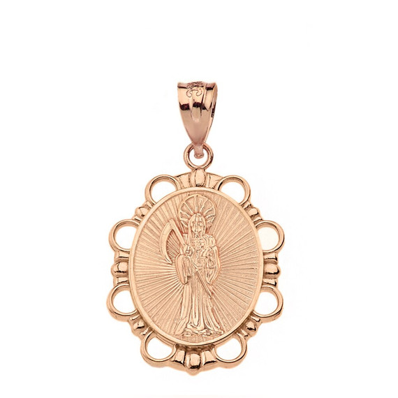 Santa Muerte Pendant Necklace in Solid Gold (Yellow/Rose/White)