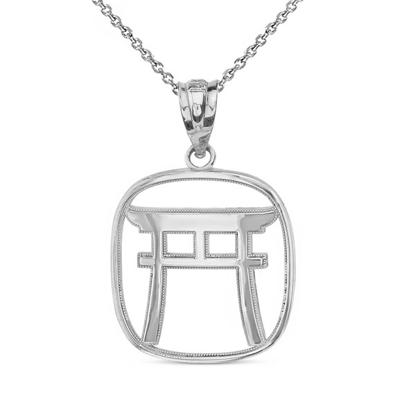 Sterling Silver Torii Gate Japanese Symbol Shinto Shrine Pendant Necklace