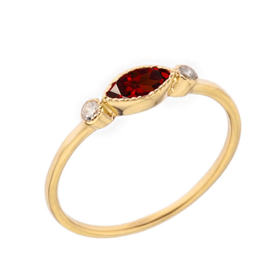 Dainty Genuine Garnet and White Topaz Ring in Gold